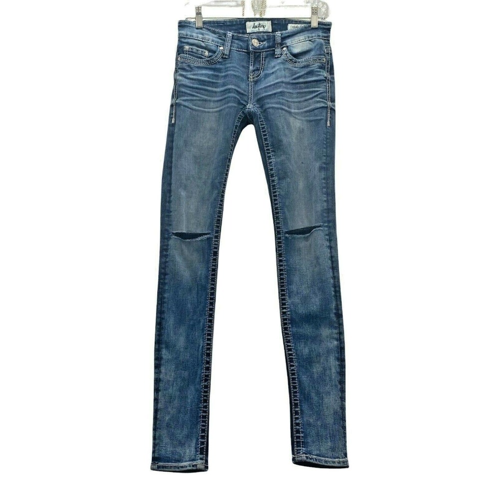 Daytrip Jeans Womens Size 25R Skinny Low Rise Blue Stretch Acid Distressed Denim